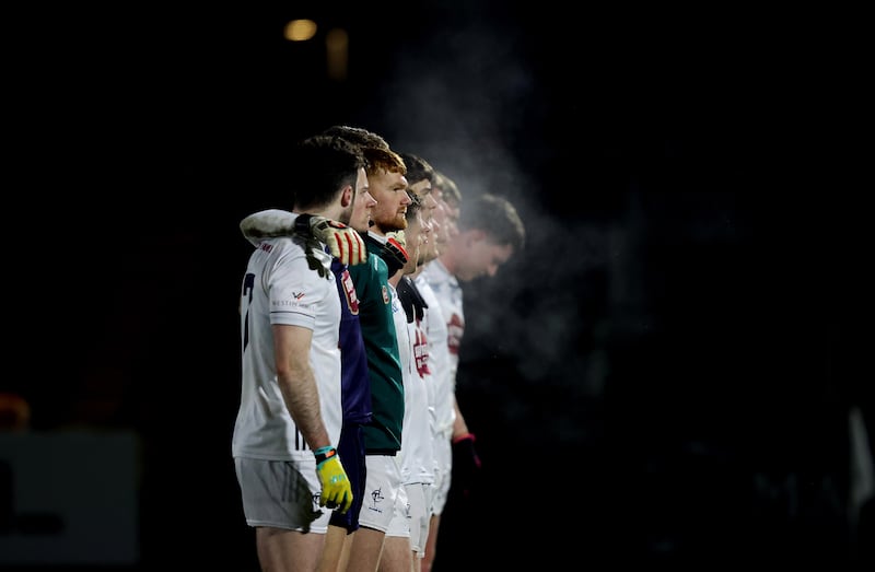 The Kildare team ahead of a preseason challenge game against Galway in Newbridge. Photograph: Bryan Keane/Inpho