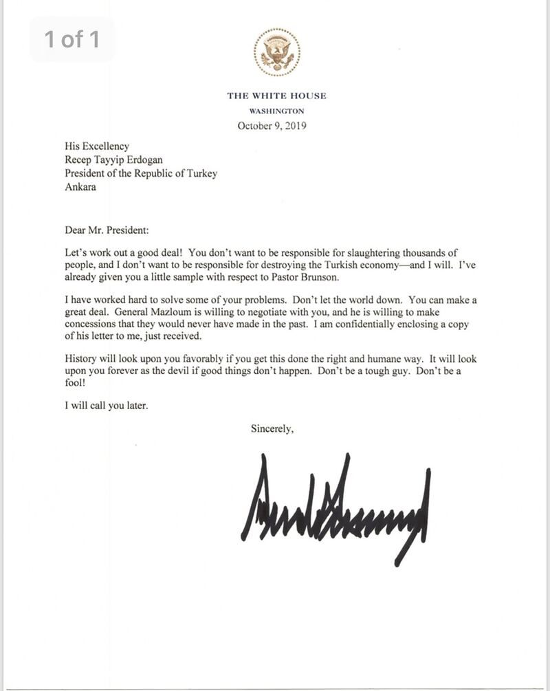 'Don't be a fool!' Donald Trump's letter to the Turkish president