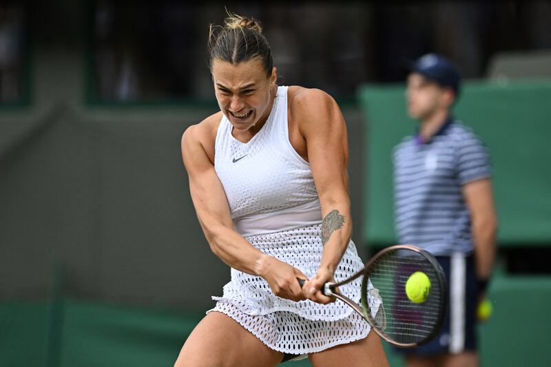 Belarus's Aryna Sabalenka returns the ball to US player Madison Keys. Photograph: Glyn Kirk/AFP via Getty