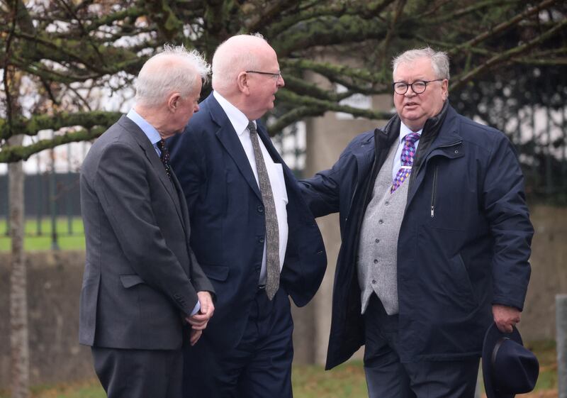 Senator Michael McDowell and Joe Duffy at the funeral. Photograph: Dara Mac Dónaill / The Irish Times








