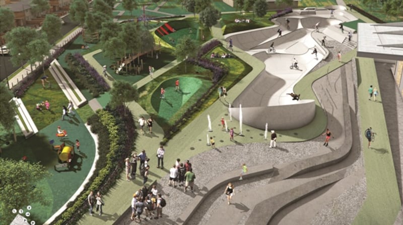 Instead, the design for Weaver Park accommodates young and old, sitting and skateboarding, and integrates a number of features that echo the historic architecture and activity of the area.