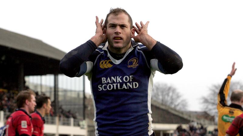 Leinster outhalf Felipe Contepomi celebrates scoring a try against Munster in the Celtic League in 2005. Photograph: Morgan Treacy/Inpho