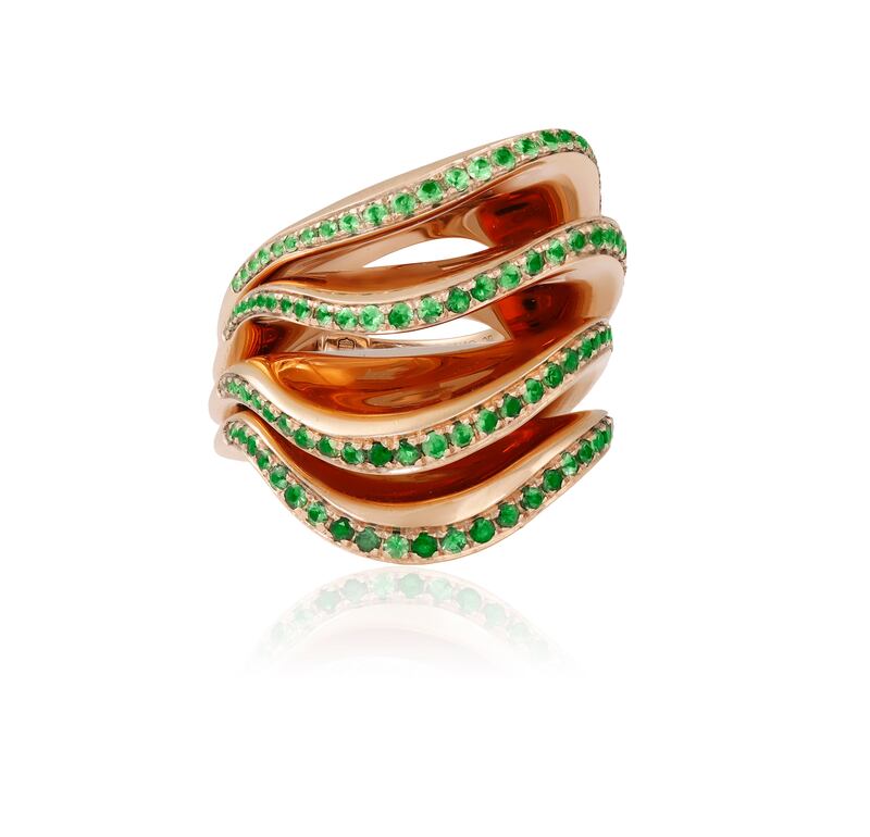 Tsavorite and demantoid Onde rose gold cocktail ring by de Grisogono  €5,000-€6,000