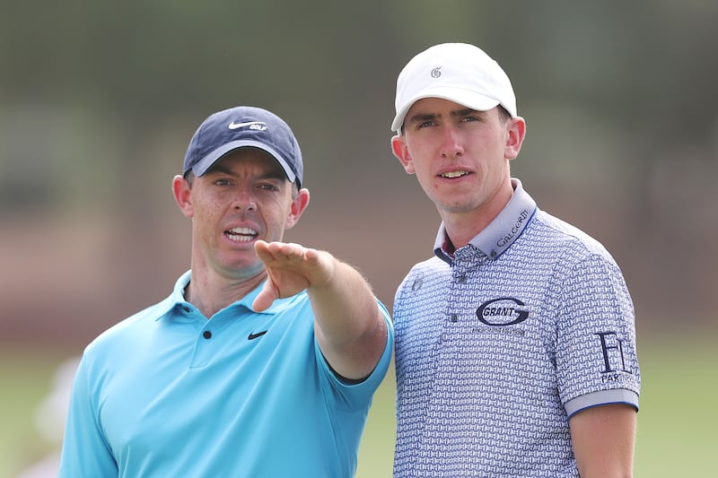 Rory McIlroy and Tom McKibbin, both hail from Holywood, Co Down. Photograph: Oisin Keniry/Getty