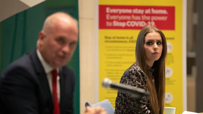 Dr Heather Burns, Deputy Chief Medical Officer, Department of Health, pictured with CMO   Dr Tony Holohan at the Department of Health on Monday  evening. Photograph: Colin Keegan/Collins Dublin