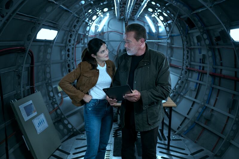 Fubar: Monica Barbaro as Emma Brunner and Arnold Schwarzenegger as Luke Brunner. Photograph: Christos Kalohoridis/Netflix © 2023