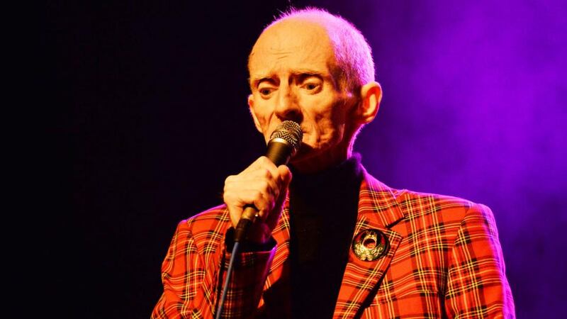 Philip Chevron speaking at the Olympia Theatre in August, where a range of musicians and writers guested to honour him. Photograph: Cyril Byrne / THE IRISH TIMES