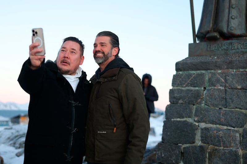 A man takes a picture with Donald Trump Jr during his visit to Greenland on Tuesday. Photograph: Emil Stach/Ritzau Scanpix/AFP via Getty Images