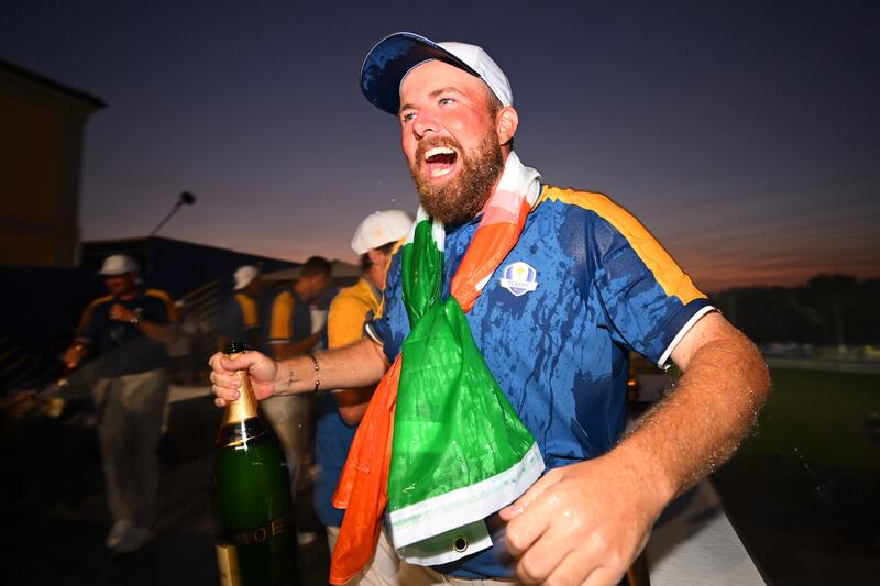 Shane Lowry leads the European celebrations in Rome after the victory over the United States. Photograph: Ross Kinnaird/Getty Images