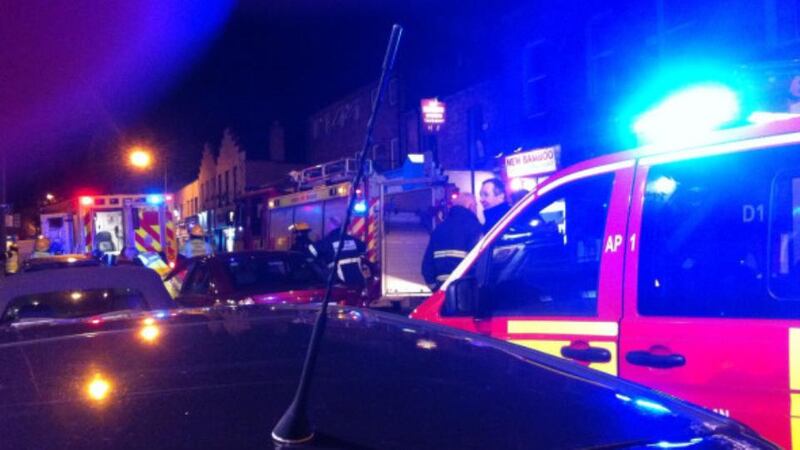 Emergency services in Ranelagh where a stolen van collided with four vehicles last night. Photograph: Miriam Ahern via Twitter