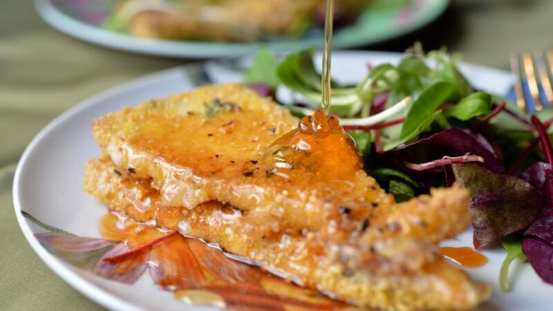 Fried goat’s cheese with  honey. Photograph: Alan Betson