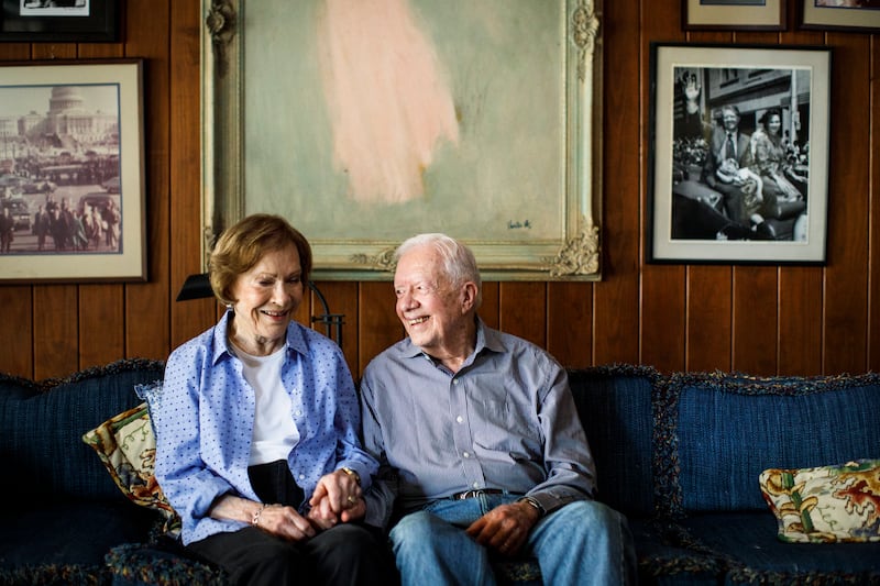 Jimmy and Rosalynn Carter at their home in Plains, Georgia, in September 2017. Photograph: Dustin Chambers/New York Times
                      