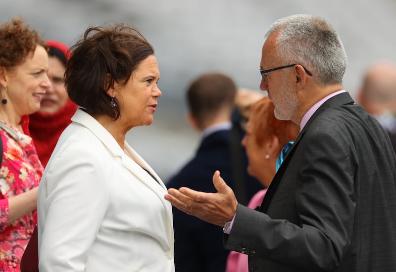 Larry McCarthy chatting to Sinn Féin president Mary Lou McDonald during the Eid Al Adha celebrations at Croke Park. Photograph: James Crombie/Inpho