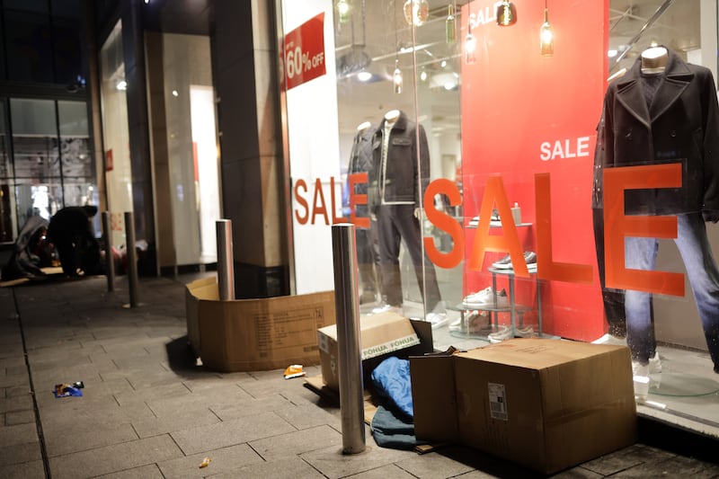 Homeless men sleepon Henry Street in Dublin's north inner city. Photograph: Chris Maddaloni