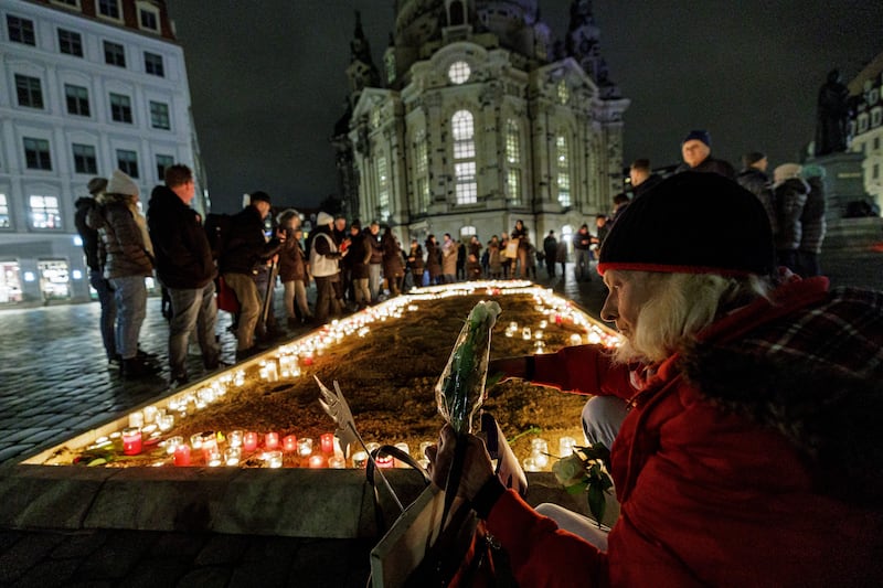 A commemoration outside the Church of Our Lady in Dresden in 2023. Photograph: Jens Schlueter/AFP via Getty Images