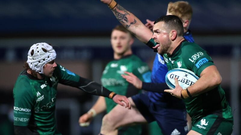 Connacht’s Conor Oliver celebrates scoring against Leinster at the RDS last year. Photograph: James Crombie/Inpho