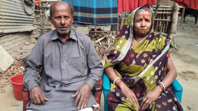 Hindu priest Anando Gopal Ganguly (70), with his wife  Shefali. He was  hacked to death by suspected militants near Sonakhali canal in Jhenidah, Bangladesh, on Tuesday. Photograph:  EPA/Ganguly family