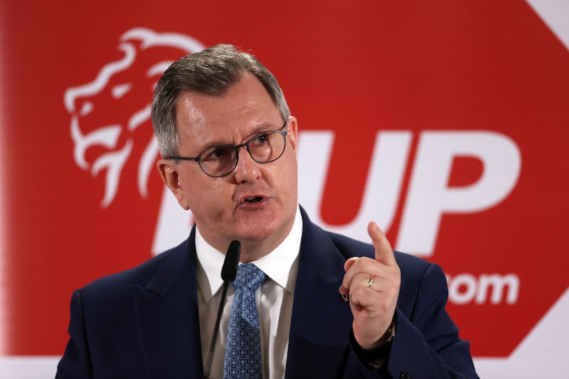 DUP leader Jeffrey Donaldson at the party's local election manifesto launch last week. Photograph: Liam McBurney/PA 