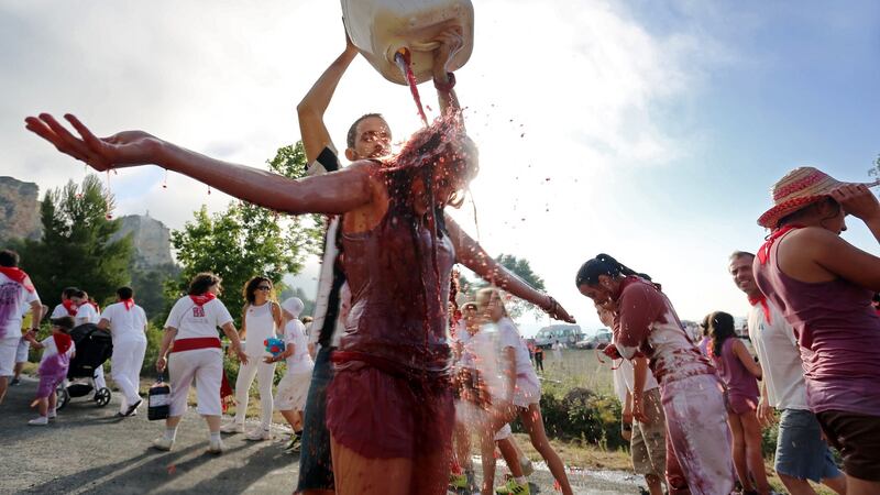 The annual  ‘Batalla del Vino’ (Battle of Wine) in Haro, in the  Spanish province of La Rioja to celebrate St Peter’s day. Photograph:  Cesar Manso/AFP/Getty