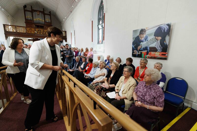 Norma Foley greeted by members of the Sister of Mercy on her arrival to officially open the new centre. Photograph: Eamon Ward