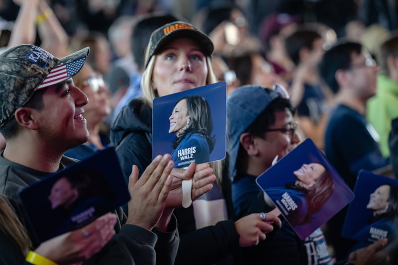 Supporters of Kamala Harris at a campaign rally at Talking Stick Amphitheater in Phoenix, Arizona on October 31st. Photograph: Jon Cherry/Getty Images