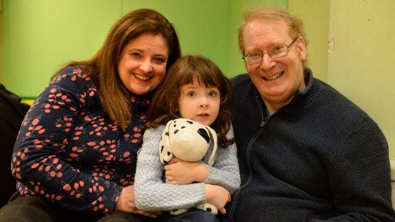 Aisling, at Sensational Kids  in Kildare, with parents Elizabeth Conway and Fintan. Photograph: Dara Mac Dónaill