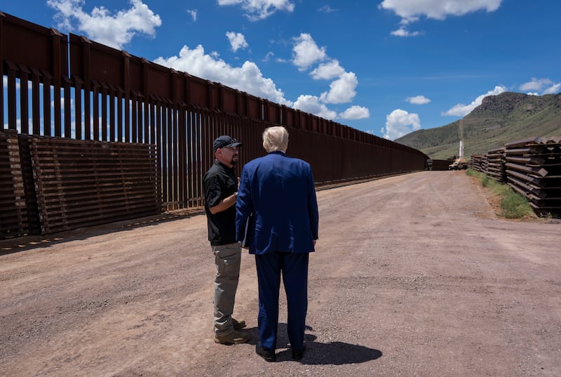 Donald Trump during a visit to the Mexican border while campaigning for president, in Cochise County, Arizona in August. Photograph: Doug Mills/New York Times