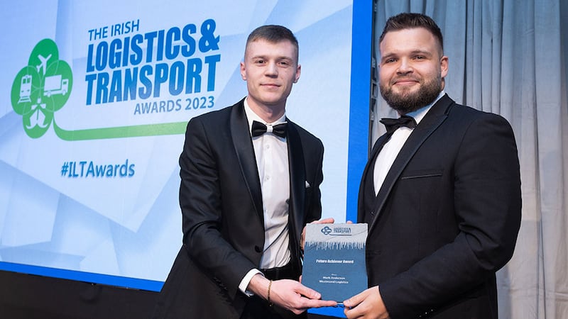 Eduard Tampu, Senior Consultant, Driving Force, presents the Future Achiever Award to Mark Anderson, Westmond Logistics.