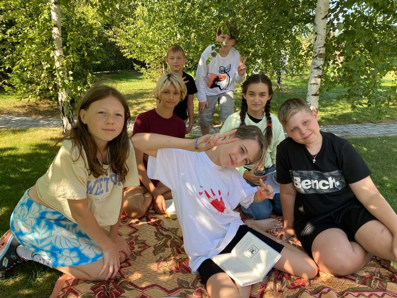 Children smile at the 7 Fields summer camp. Photograph: Lara Marlowe