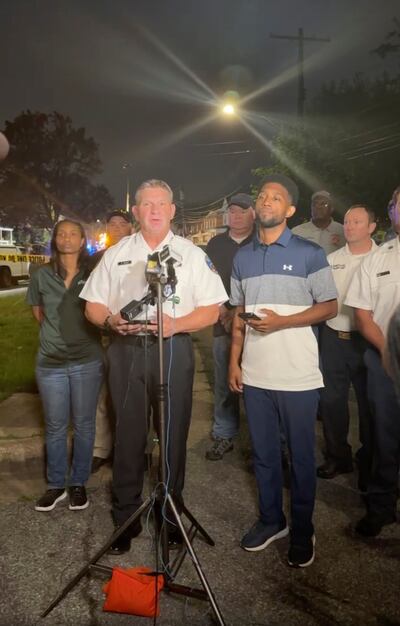 Police chief Richard Worley gives details of the attack in Baltimore. Photograph: Baltimore City Police via AP