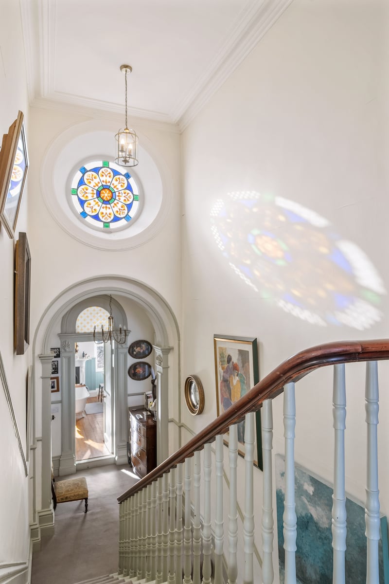 Round window with leaded and coloured glass