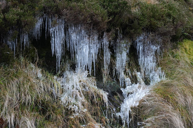 Icicles at the Wicklow Gap mountain pass in Co Wicklow on Saturday. Photograph: Niall Carson/PA Wire