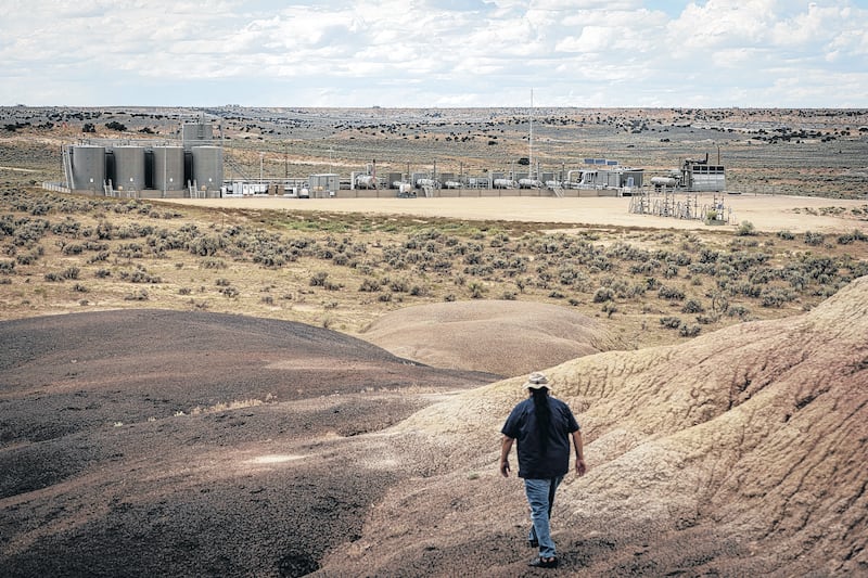 Giant new oil and gas wells that require astonishing volumes of water to fracture bedrock are threatening the US's fragile aquifers. Photograph: Sharon Chischilly/ New York Times