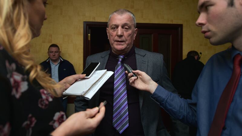 Jackie McDonald, former head of the UDA, speaks to reporters after the launch of the Loyalist Community Council at the Park Avenue Hotel in Belfast. Photograph: Charles McQuillan/Getty Images.