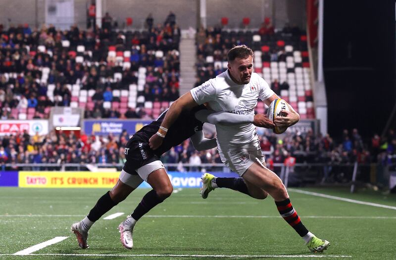 Ulster's Jacob Stockdale scores a try. Photograph: Bryan Keane/Inpho