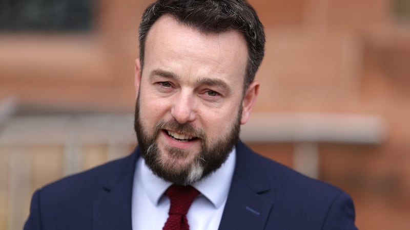 Leader of the SDLP Colum Eastwood, speaking outside the Guildhall in Derry city,  reflects on the death of his friend and former leader John Hume. Photograph:  Liam McBurney/PA Wire