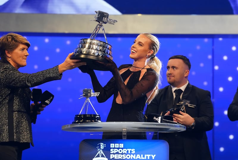 Keely Hodgkinson receives the 2024 BBC Sports Personality of the Year award. Photograph: David Davies/PA
