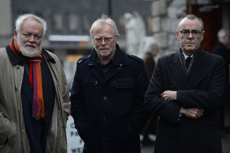 31/12/2012NEWS
Michael Longley with Frank Ormsby and Ciaran Carson  at the   funeral  of  poet  Dennis O Driscoll  at the  Church of Our Lady and St David in Naas ,on Monday.
 Photograph: Cyril Byrne / THE IRISH TIMES 