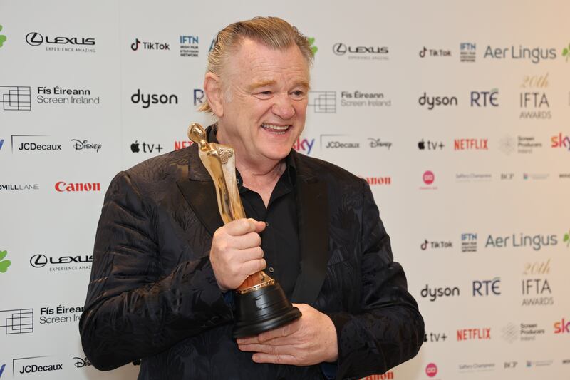 Brendan Gleeson won Best Supporting Actor for The Banshees of Inisherin at the 20th Anniversary IFTA Awards Ceremony. Photograph: Nick Bradshaw for The Irish Times