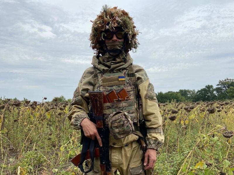 Tefal, a Ukrainian soldier now serving near Bakhmut in the Donbas region of eastern Ukraine, where fighting with Russian forces is intense. Photograph: Courtesy of Tefal