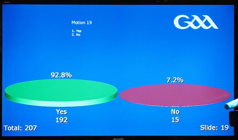 A view of the voting results of motion 19. Photograph: Leah Scholes/Inpho