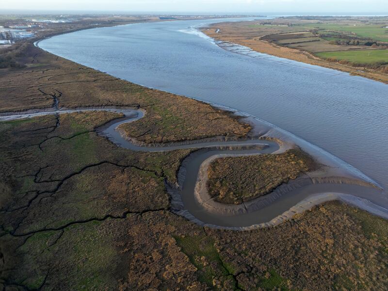 An aerial view of the Wyre Estuary where the police search for missing Nicola Bulley continues. Photograph: Christopher Furlong/Getty Images