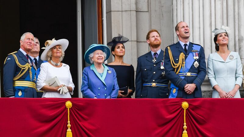 Prince Charles; Camilla; Prince Andrew; the late Queen Elizabeth; Meghan Markle; Prince Harry; Prince William; and Catherine. File photograph: Anwar Hussein/WireImage