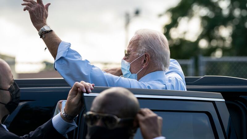 Democratic presidential nominee Joe Biden waves to supporters on a visit to Fort Lauderdale, Florida. Photograph: Drew Angerer/Getty Images