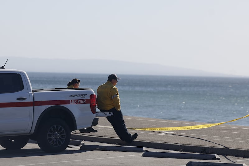 Firefighters in the Pacific Palisades neighborhood of Los Angeles. Photograph: Caroline Brehman/EPA-EFE