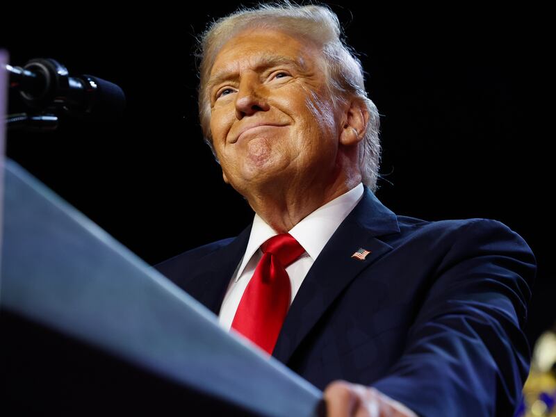 US election: Donald Trump arrives to speak during an election night event at the Palm Beach Convention Center in West Palm Beach, Florida. Photograph: Chip Somodevilla/Getty Images