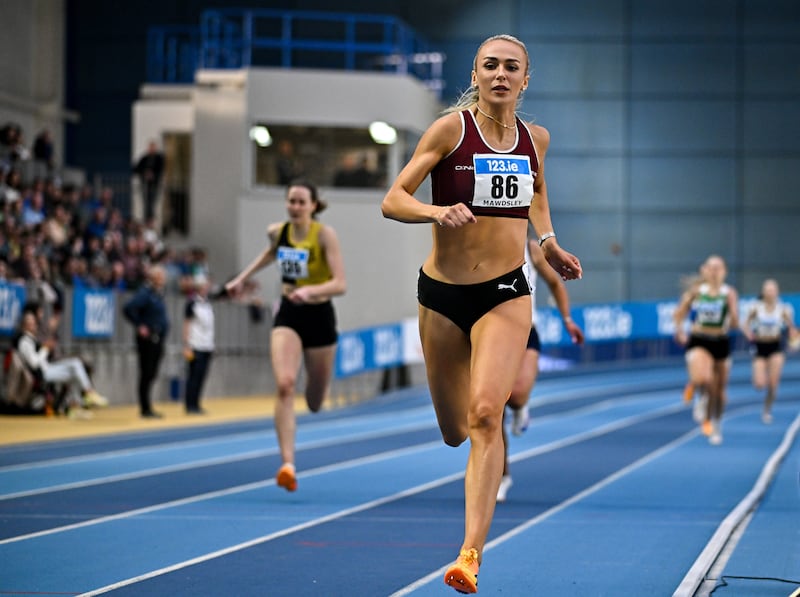 Sharlene Mawdsley of Newport AC competes in action during the women's 400m semi-finals. Photograph: Sam Barnes/Sportsfile