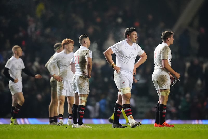 Ulster stand dejected defeat to Leicester. Photograph: Mike Egerton/PA