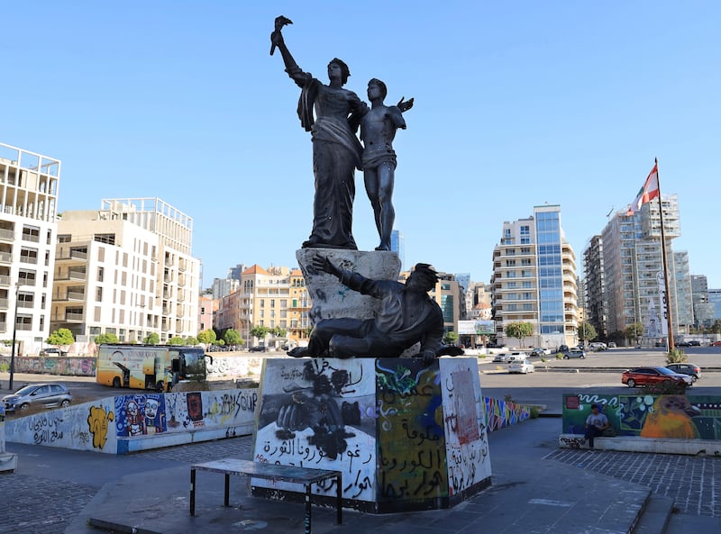 The Martyrs' Statue in Beirut by Italian artist Marino Mazzacurati. It depicts men executed in Beirut in 1916 on the orders of Jamal Pasha, the much-loathed Ottoman leader who oversaw the autonomous region of Mount Lebanon. Photograph: Hannah McCarthy