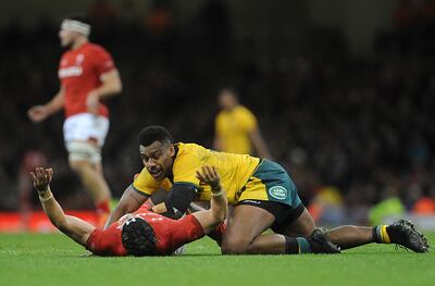 Australia's Samu Kerevi tackles Wales' Leigh Halfpenny during last November in Cardiff.
The full back was concussed - the fourth time in six years.